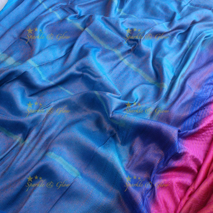Pretty leaf printed light green with dark green border kubera pattu soft silk saree - Sparkle and Glow