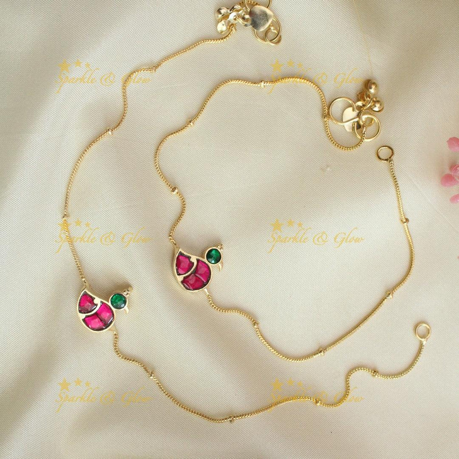 Beautiful duck design jadau gold anklets - Sparkle and Glow
