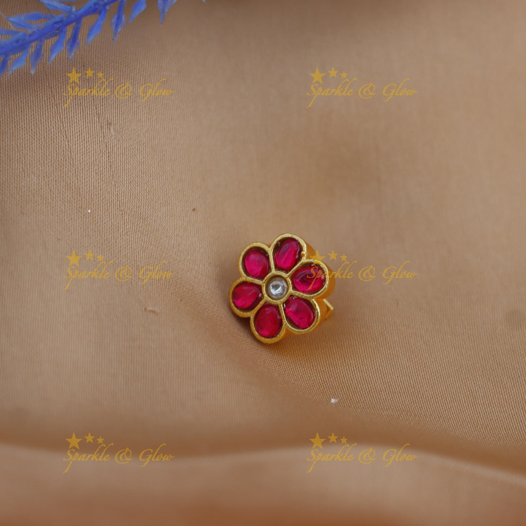 Elegant Jadau Kundan Floral Press Type Nose Pin