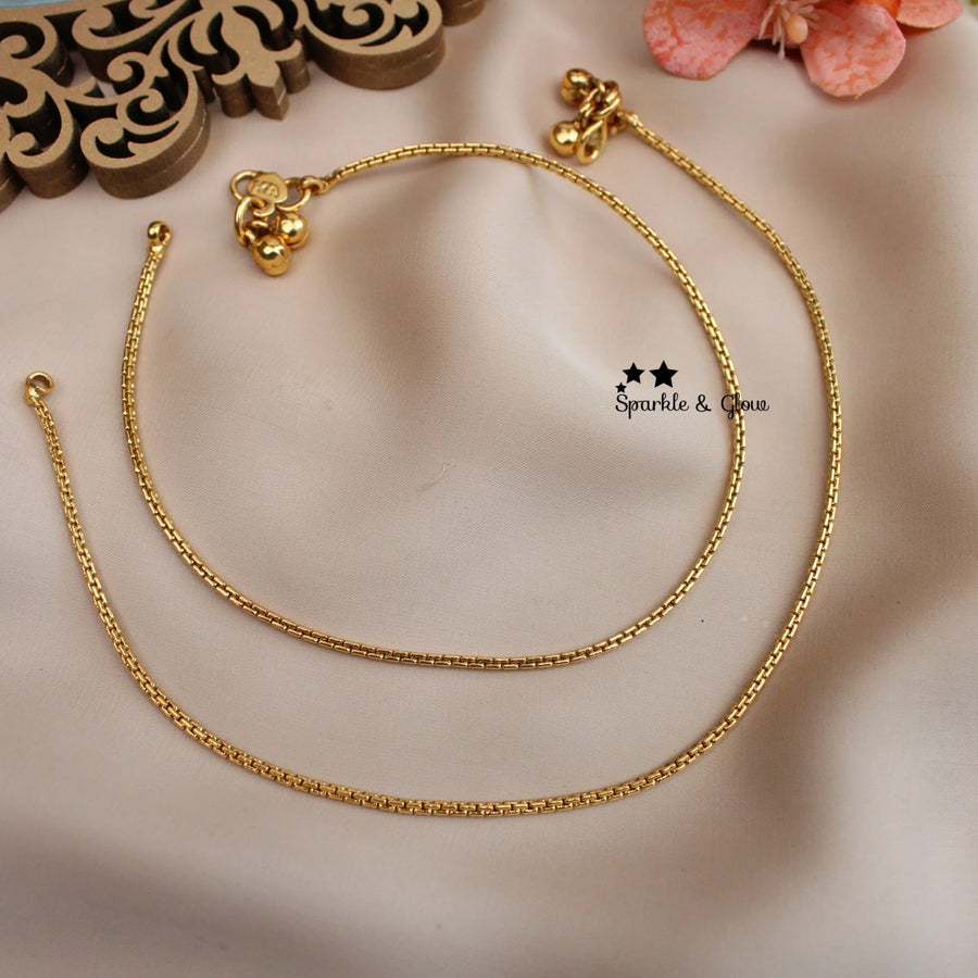 Elegant Gold Plated Box Chain Anklets – Sleek & Lightweight (Pair) - Sparkle and Glow