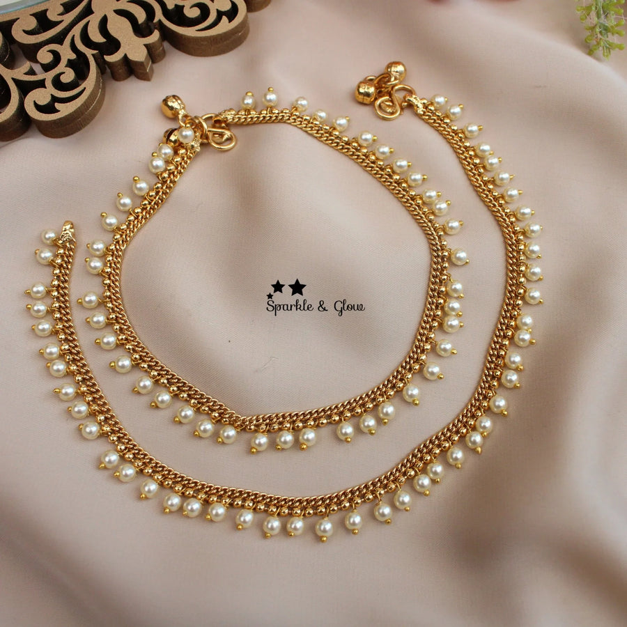 Gold alike Pearl Chain Anklets – Classic & Elegant (Pair) - Sparkle and Glow