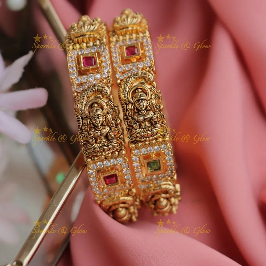 Antique Lakshmi Temple design Gold alike Bangles - Sparkle and Glow