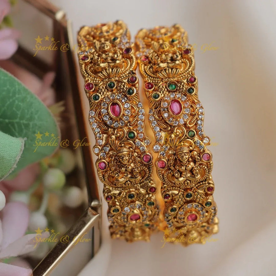 Exquisite Antique Gold alike Lakshmi Floral Temple Bangles - Sparkle and Glow