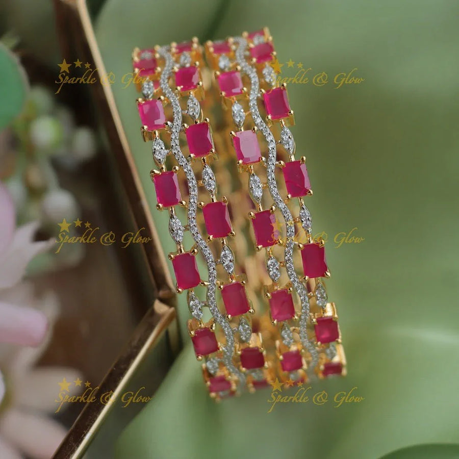 Elegant GJ Polish Emerald Stone AD Bangles with Sparkling White Accents - Sparkle and Glow