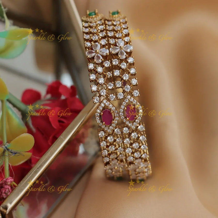 Statement American Diamond & Ruby Bangles - Sparkle and Glow