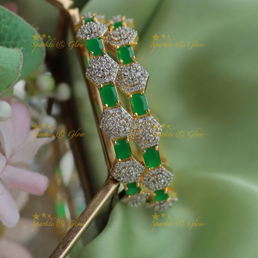 Statement Hexagonal GJ polish Emerald AD Bangles - Sparkle and Glow