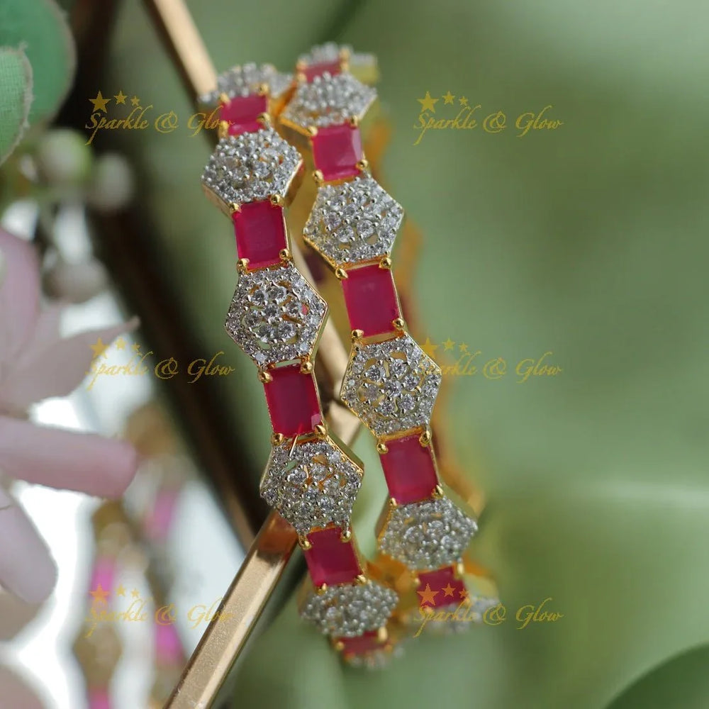 Statement Hexagonal GJ polish Emerald AD Bangles - Sparkle and Glow