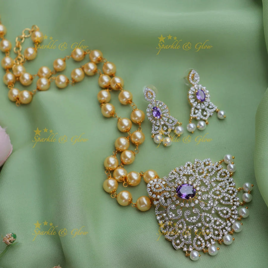 Gracious GJ polish Mango Floral pendant chain with pearls-Purple - Sparkle and Glow