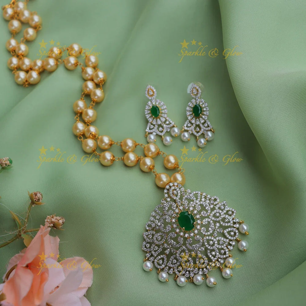Gracious GJ polish Mango Floral pendant chain with pearls-Purple - Sparkle and Glow