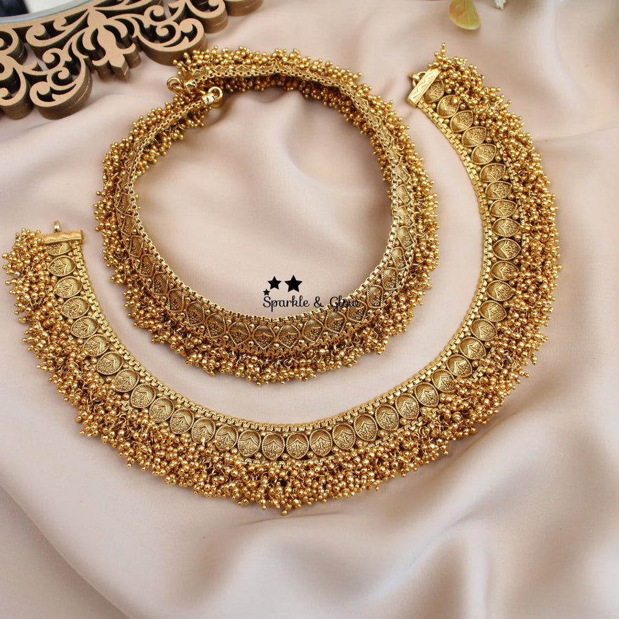 Traditional Bridal Antique Gold alike Designer Ghungroo Anklets - Sparkle and Glow