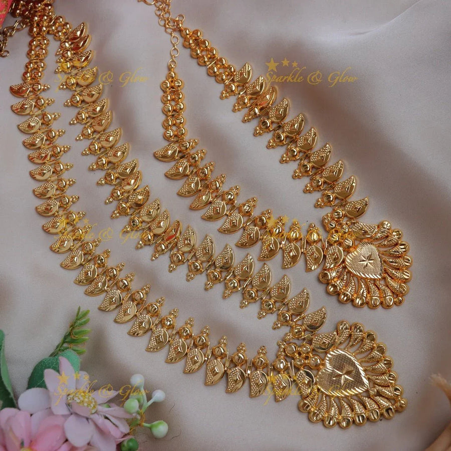 Elegant micro gold polished kerala style long and short combo set - Sparkle and Glow