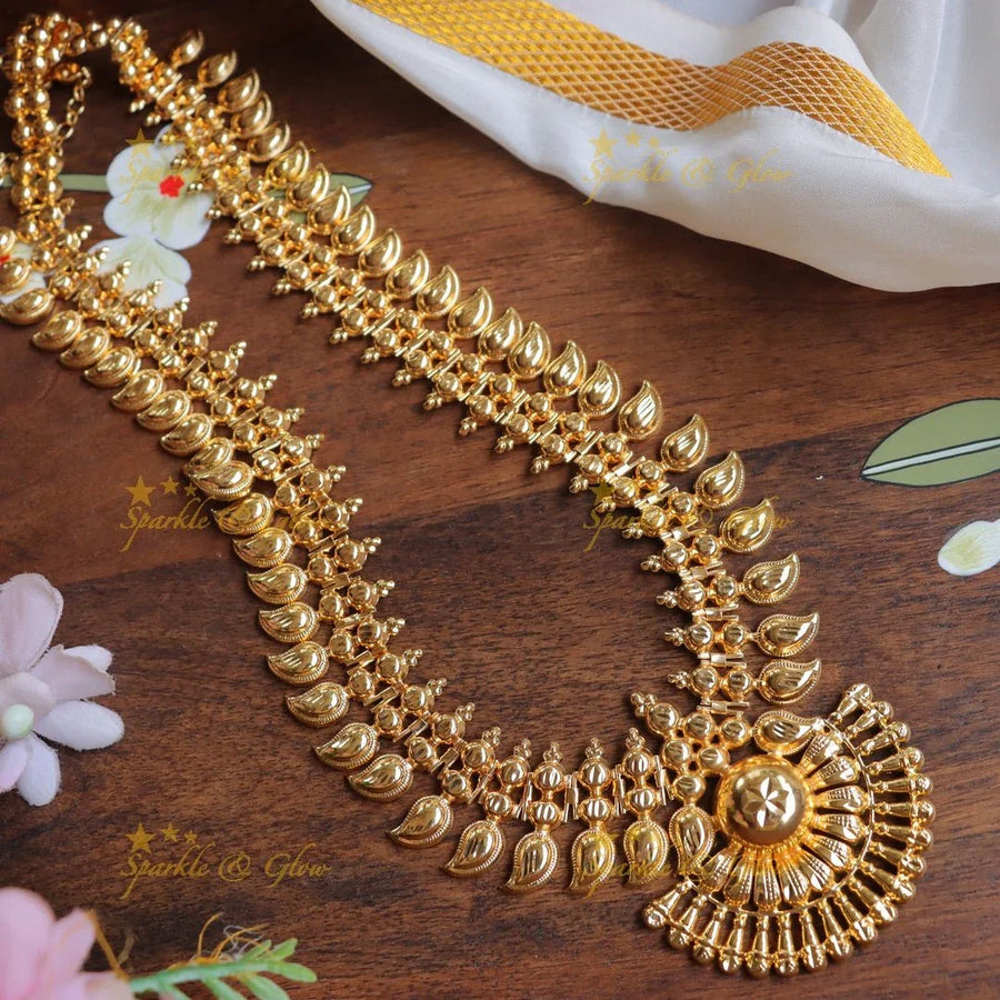 Gorgeous micro gold polished mango design kerala style long haram - Sparkle and Glow