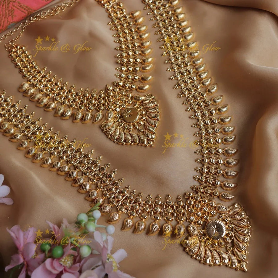 Grand mango design kerala style bridal long and short combo set - Sparkle and Glow