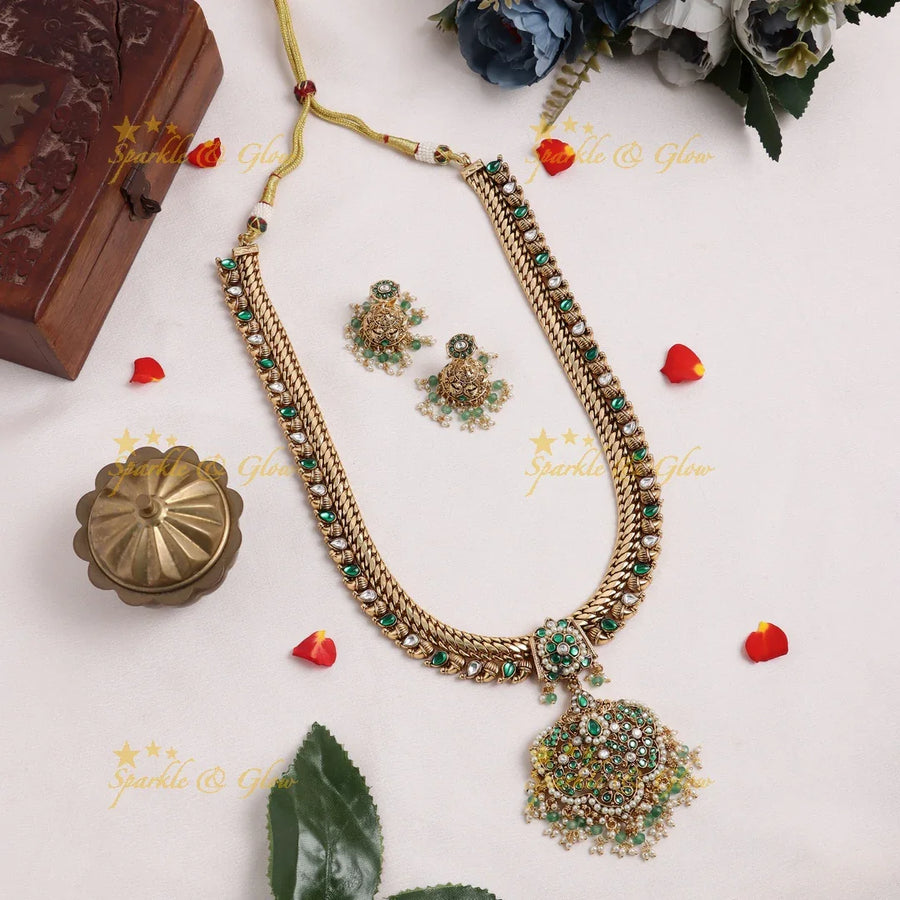 Stunning Jadau jalebi design Mango Kundan Haram - Sparkle and Glow
