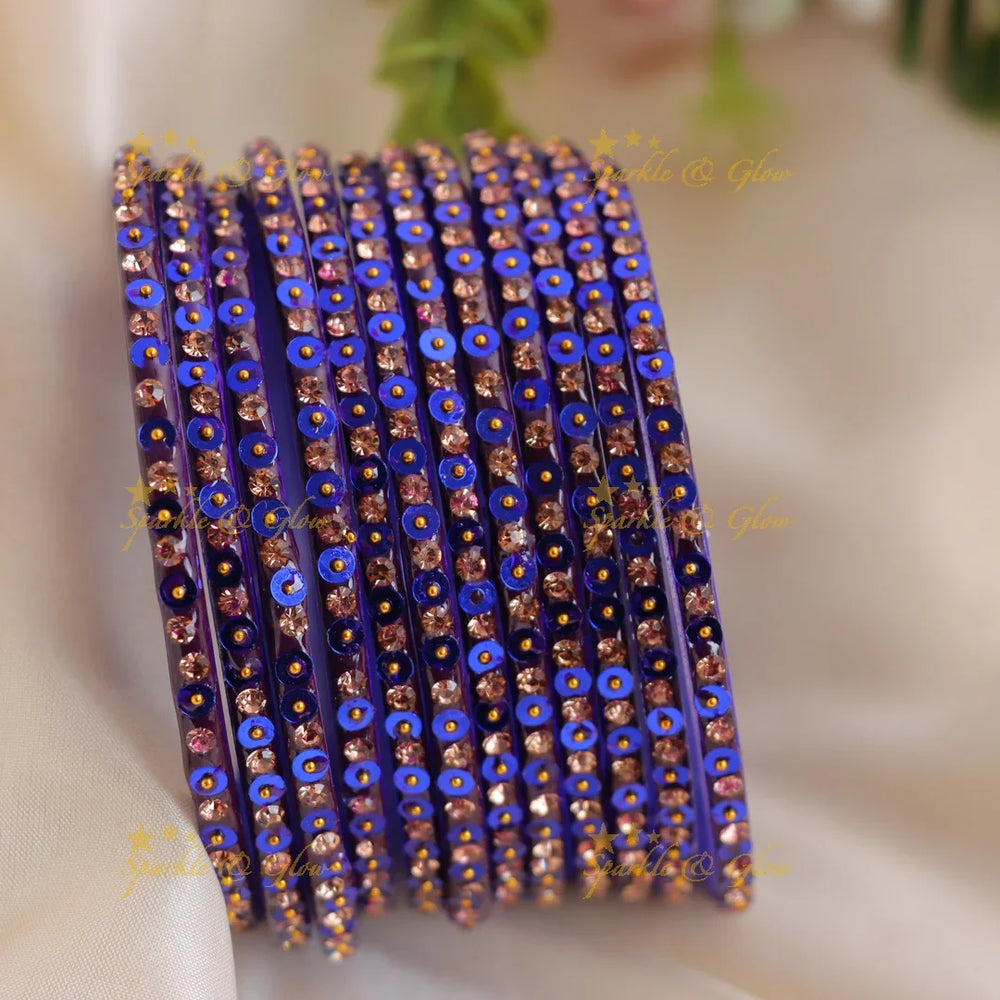 Stunning glitter and Stone Work Glass Bangles Set - Sparkle and Glow