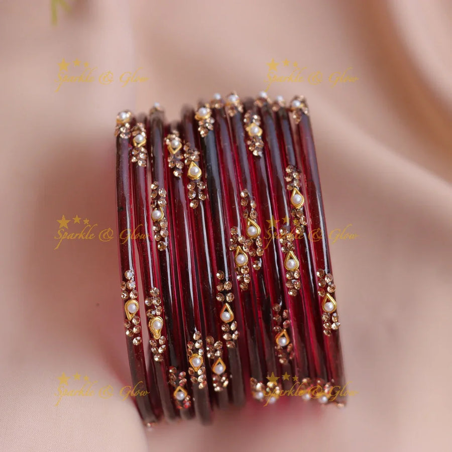 Stunning Glass Bangles with Pearl and Stone Detailing - Sparkle and Glow