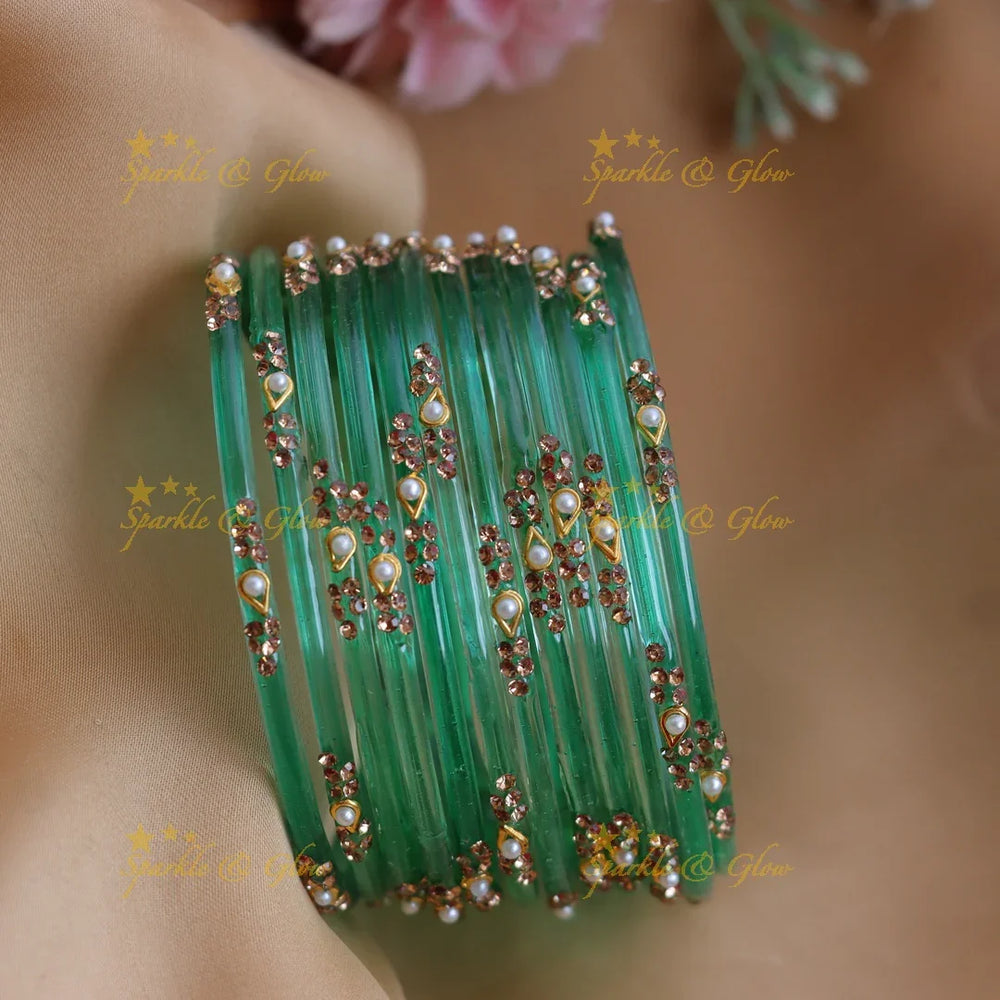 Stunning Glass Bangles with Pearl and Stone Detailing - Sparkle and Glow