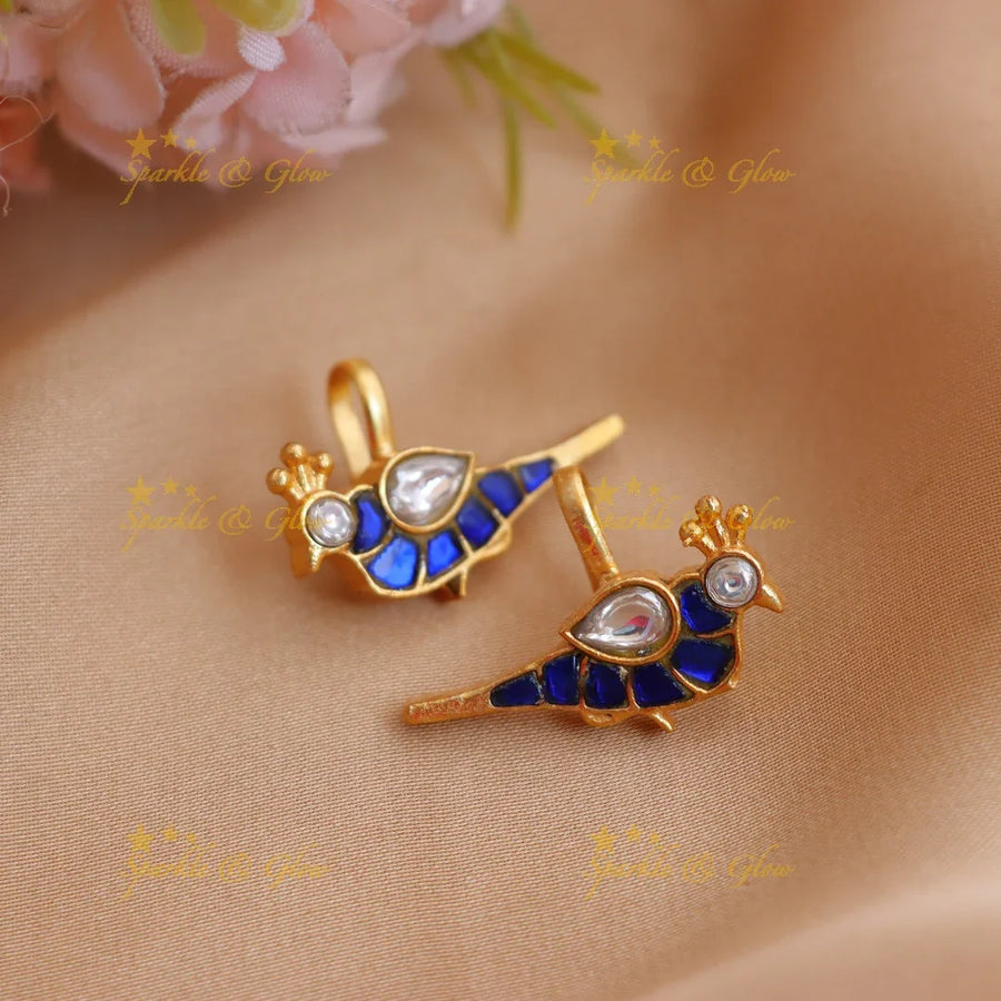 Elegant Jadau Kundan Pigeon Design Colorful Bugadi earrings - Sparkle and Glow