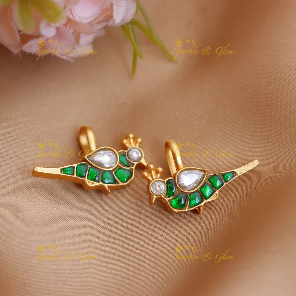 Elegant Jadau Kundan Pigeon Design Colorful Bugadi earrings - Sparkle and Glow