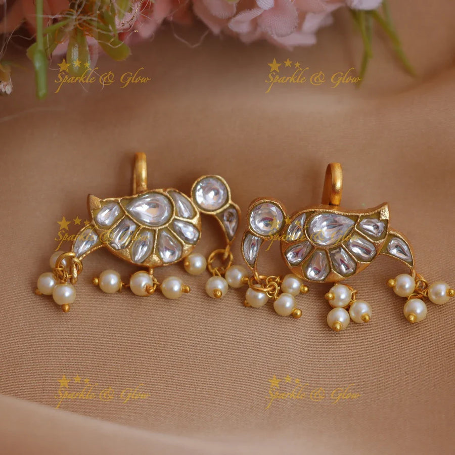 Elegant Parrot design Jadau Kundan Bugadi with Pearl Drops - Sparkle and Glow