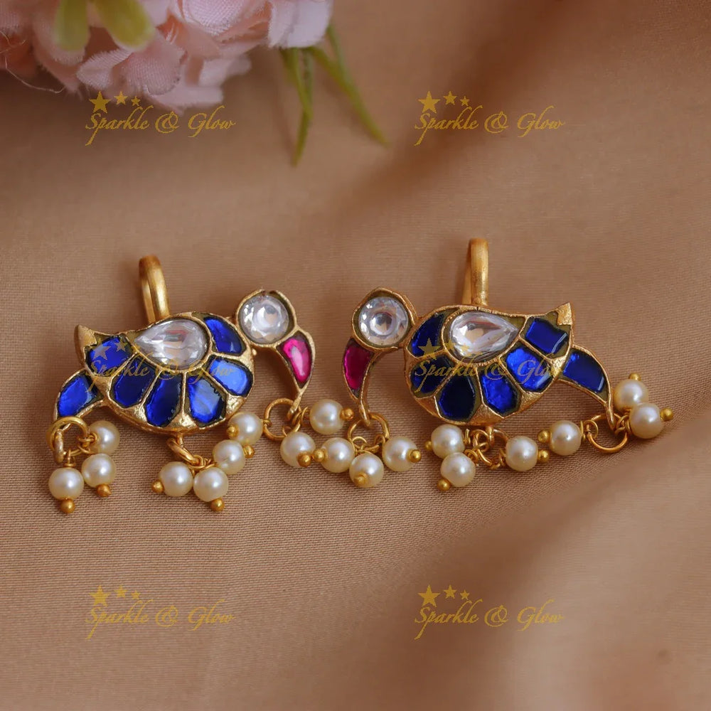 Elegant Parrot design Jadau Kundan Bugadi with Pearl Drops - Sparkle and Glow