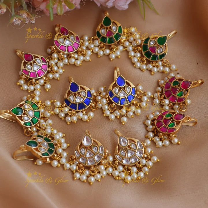Traditional Half Moon design Jadau Kundan Bugadi with Pearl Drops - Sparkle and Glow