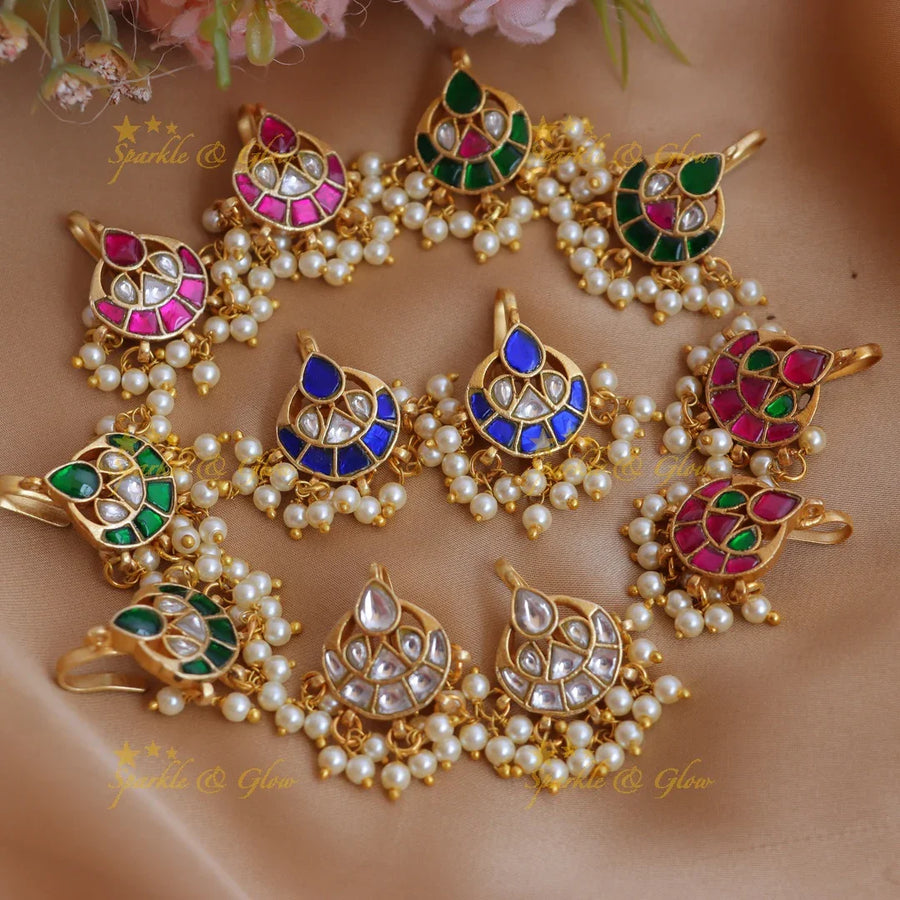 Traditional Half Moon design Jadau Kundan Bugadi with Pearl Drops - Sparkle and Glow