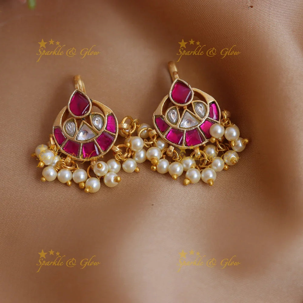 Traditional Half Moon design Jadau Kundan Bugadi with Pearl Drops - Sparkle and Glow