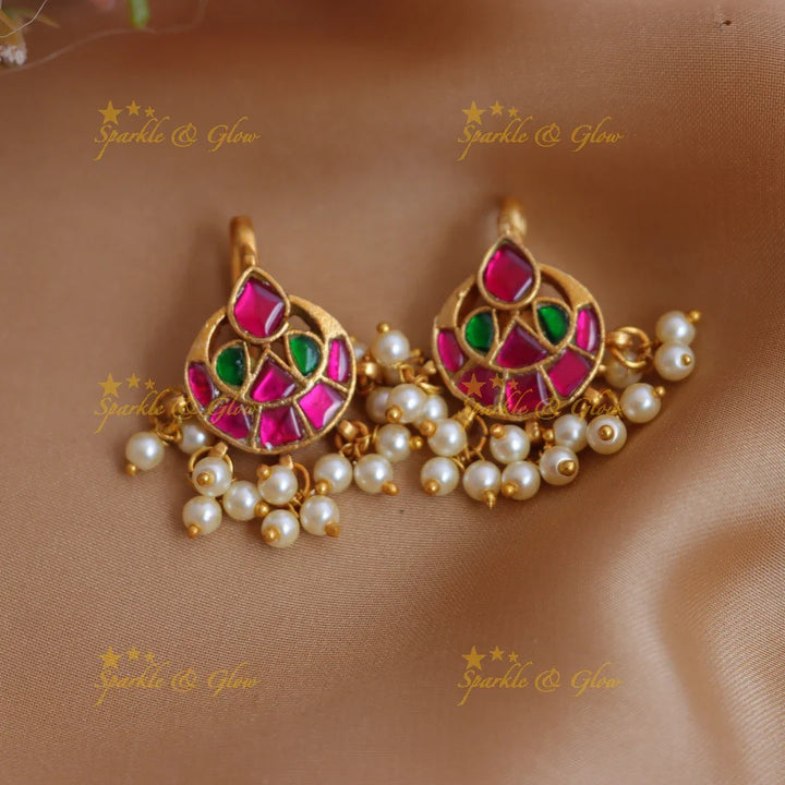 Traditional Half Moon design Jadau Kundan Bugadi with Pearl Drops - Sparkle and Glow