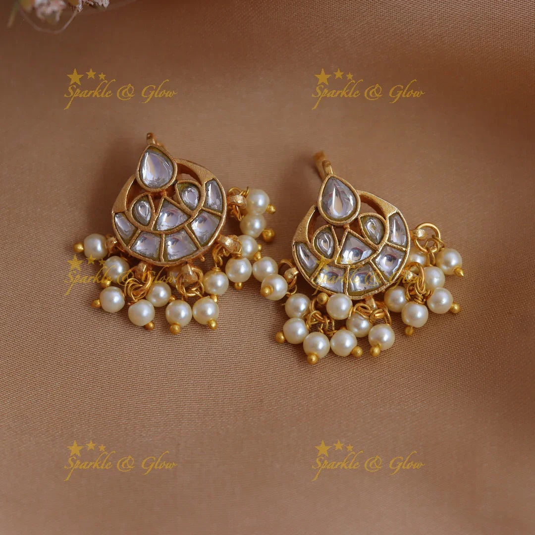 Traditional Half Moon design Jadau Kundan Bugadi with Pearl Drops - Sparkle and Glow