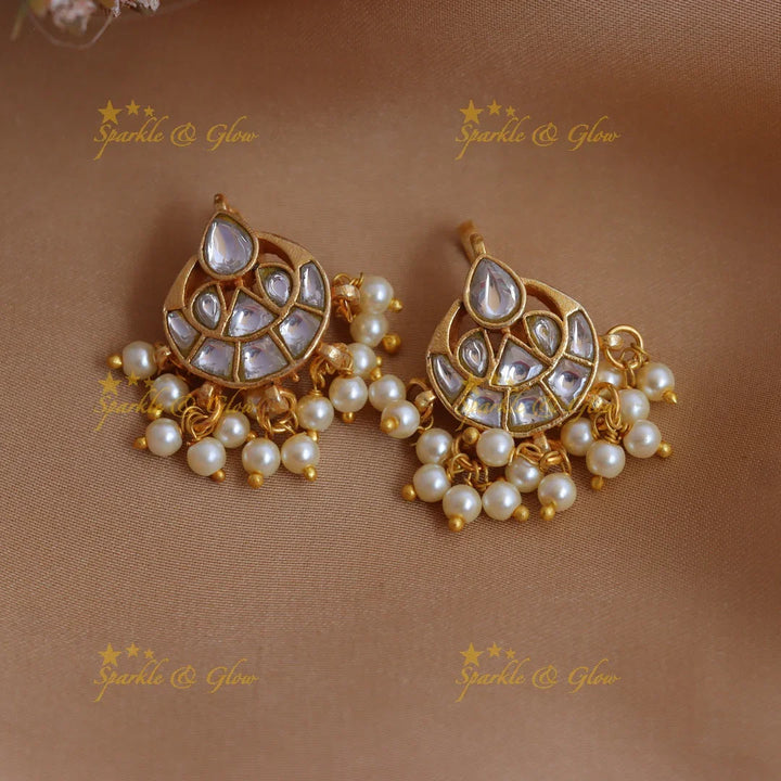 Traditional Half Moon design Jadau Kundan Bugadi with Pearl Drops - Sparkle and Glow