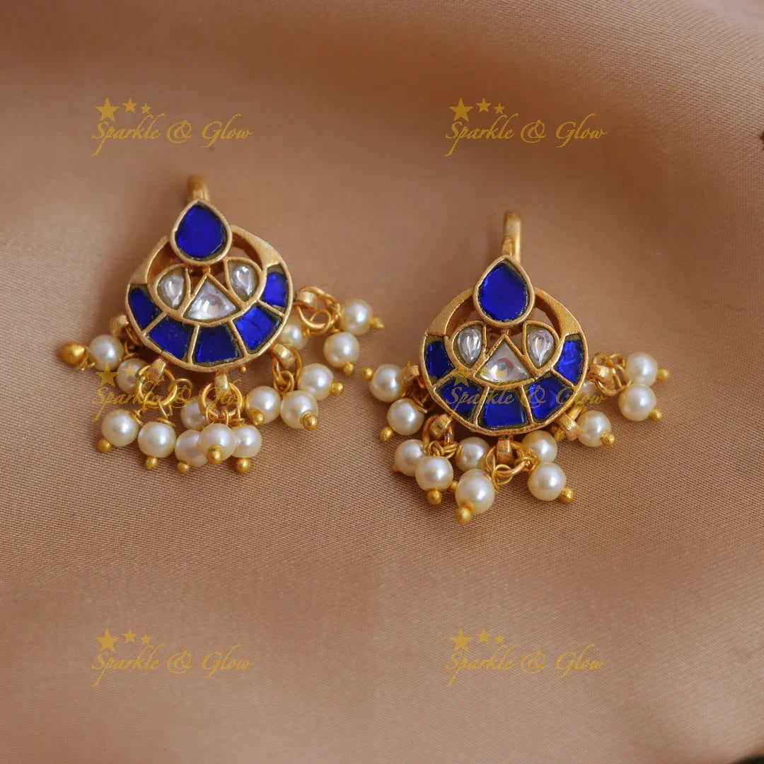 Traditional Half Moon design Jadau Kundan Bugadi with Pearl Drops - Sparkle and Glow