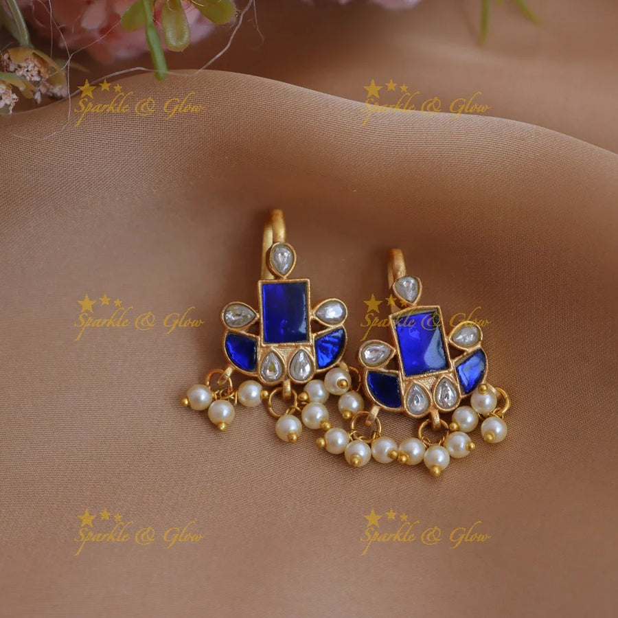 Elegant Jadau Kundan Multicolor Geometric Bugadi with Pearl Drops - Sparkle and Glow