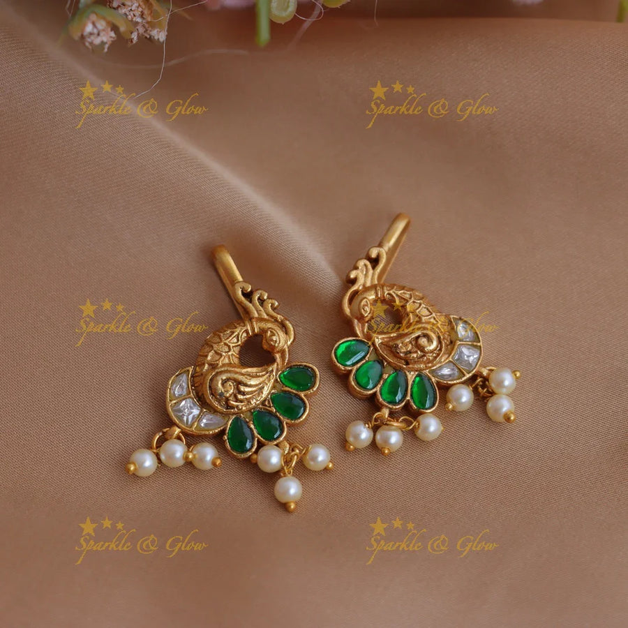 Stunning Jadau Kundan Peacock Bugadi with Green Enamel and Pearl Drops - Sparkle and Glow