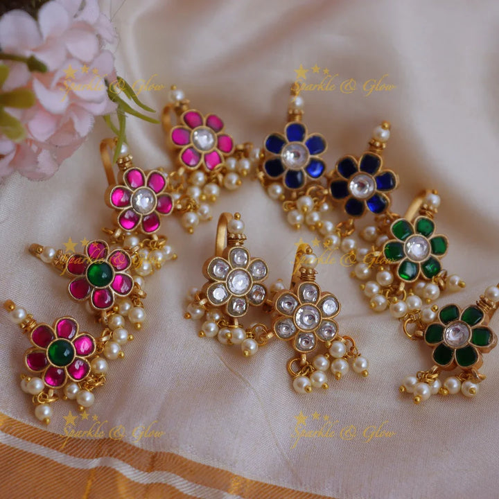 Traditional Bugadi Earrings with Jadau Kundan Floral Design - Sparkle and Glow