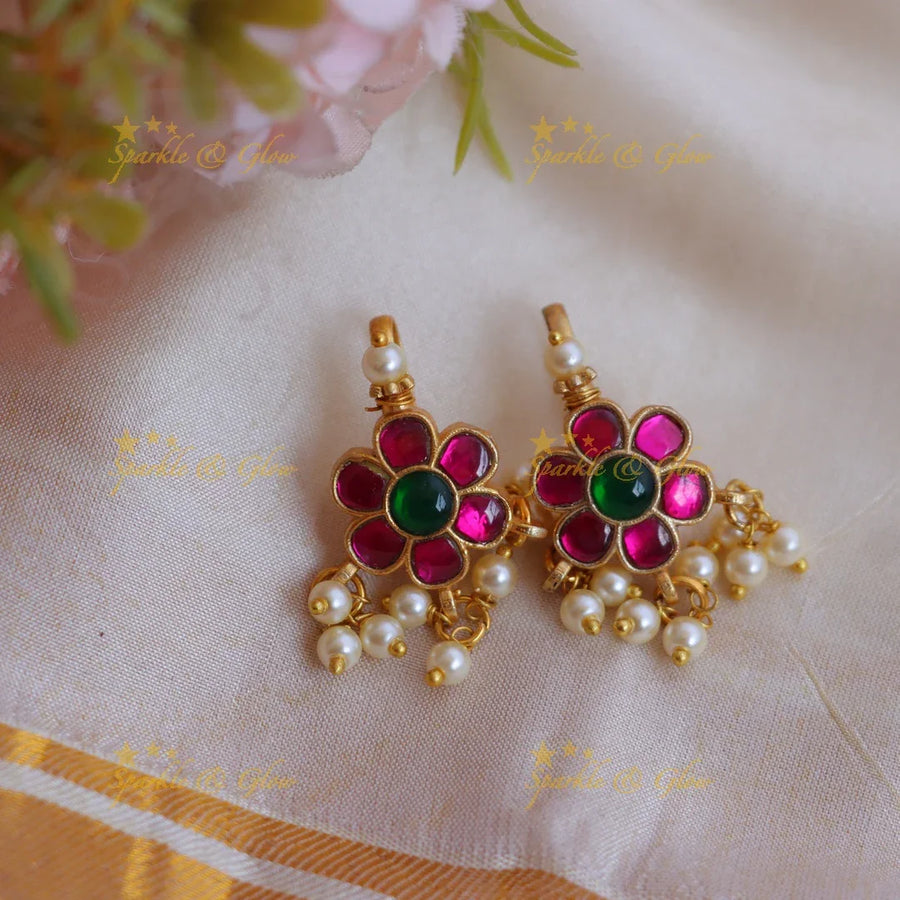 Traditional Bugadi Earrings with Jadau Kundan Floral Design - Sparkle and Glow