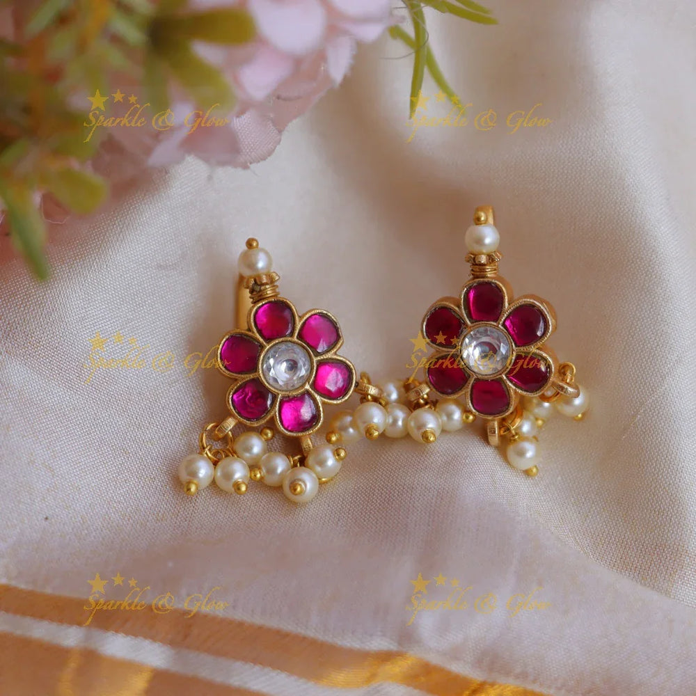 Traditional Bugadi Earrings with Jadau Kundan Floral Design - Sparkle and Glow