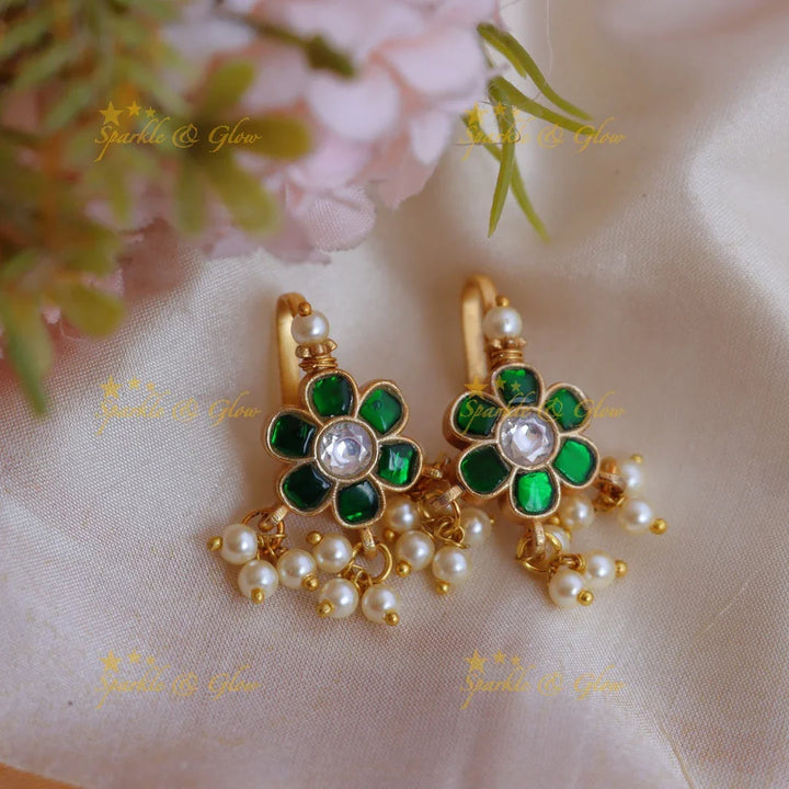 Traditional Bugadi Earrings with Jadau Kundan Floral Design - Sparkle and Glow