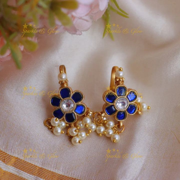 Traditional Bugadi Earrings with Jadau Kundan Floral Design - Sparkle and Glow