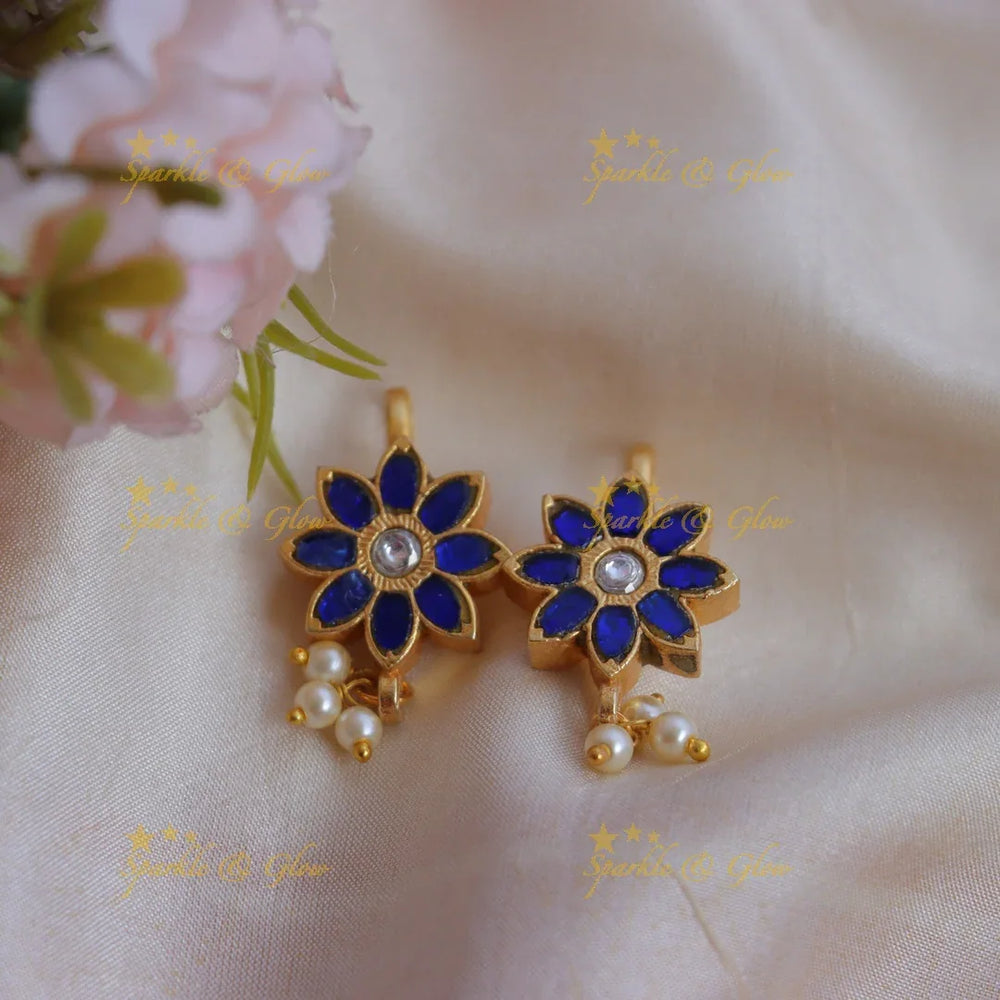 Elegant Jadau Kundan Sunflower design Bugadi Earrings with Pearl Drops - Sparkle and Glow