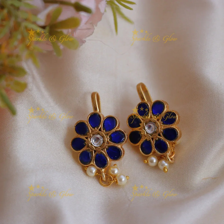 Stunning Enamel Jadau Kundan Floral Bugadi Earrings with Pearl Drops - Sparkle and Glow