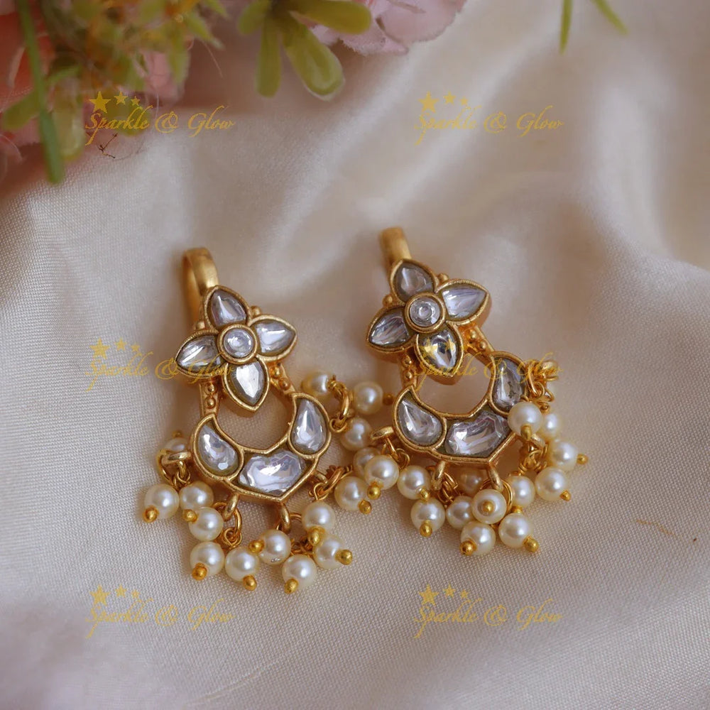 Elegant Jadau Kundan Floral Meenakari Bugadi Earrings with Pearl Drops - Sparkle and Glow