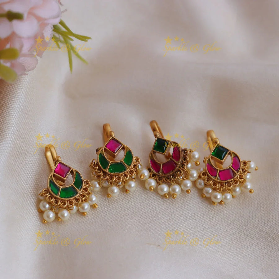Traditional Jadau Kundan Meenakari Bugadi Earrings with Pearl Drops - Sparkle and Glow