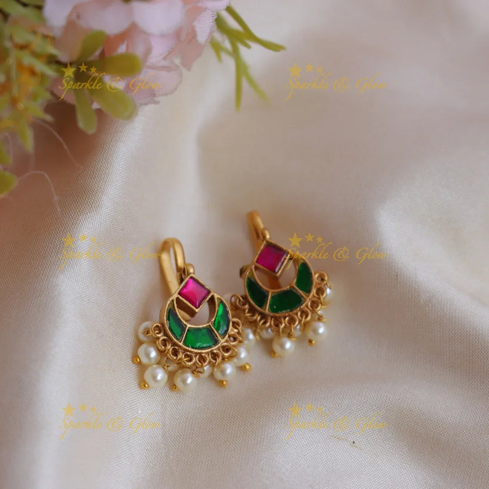 Traditional Jadau Kundan Meenakari Bugadi Earrings with Pearl Drops - Sparkle and Glow