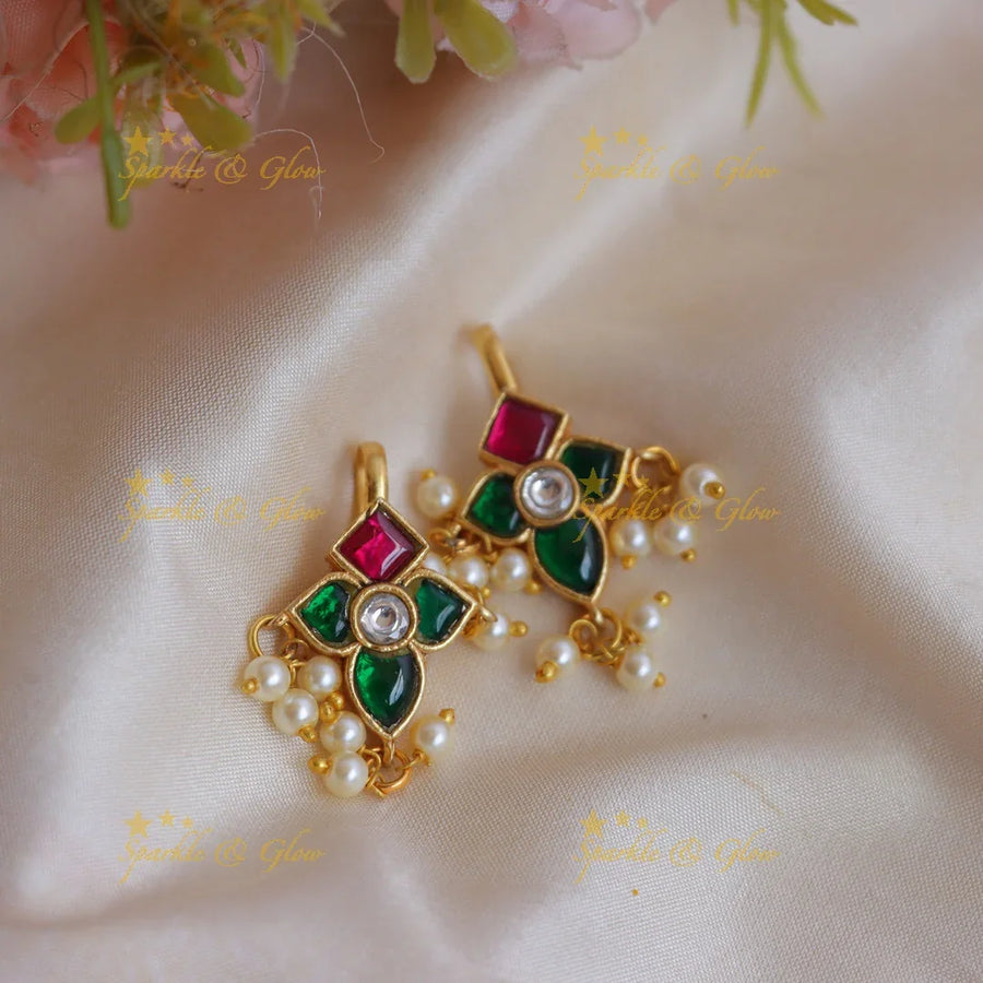 Stunning Jadau Kundan Floral Bugadi Earrings with Pearls - Sparkle and Glow
