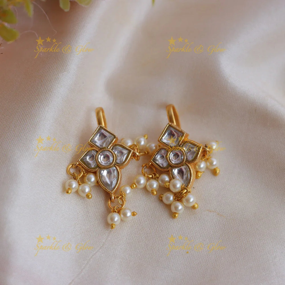 Stunning Jadau Kundan Floral Bugadi Earrings with Pearls - Sparkle and Glow