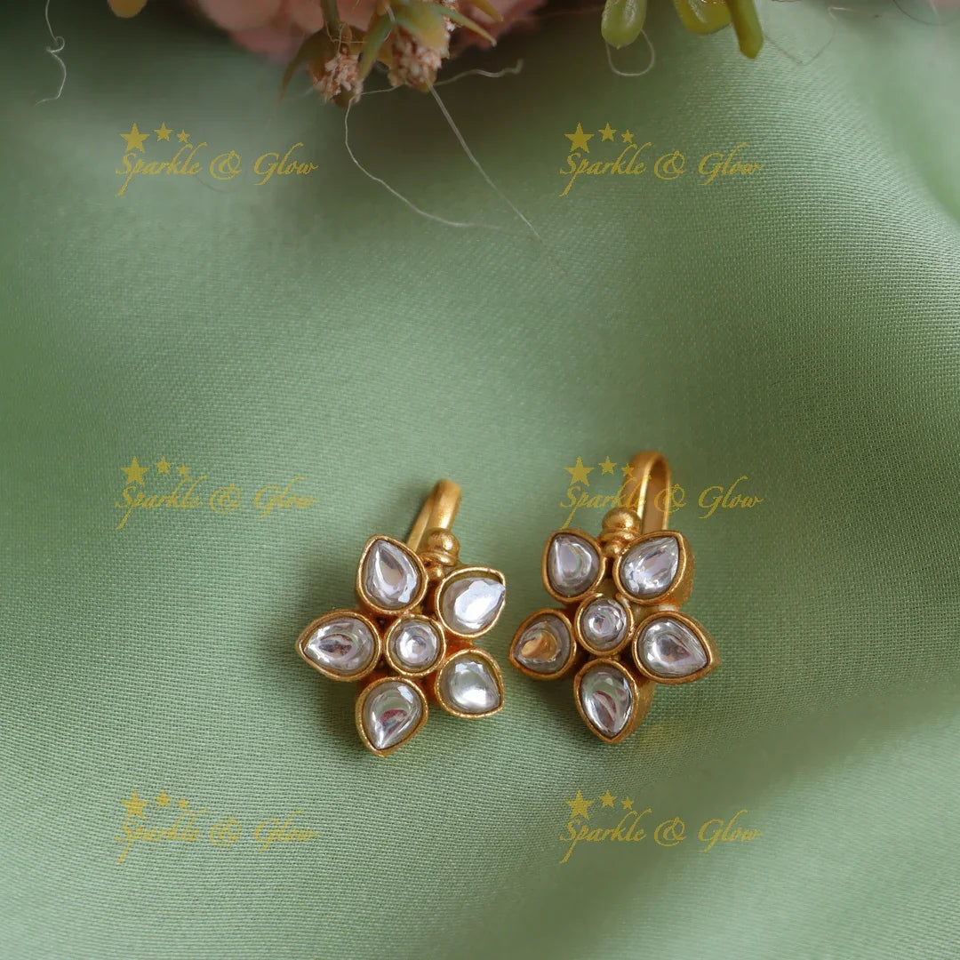 Statement Jadau Kundan Floral Star Bugadi Earrings - Sparkle and Glow