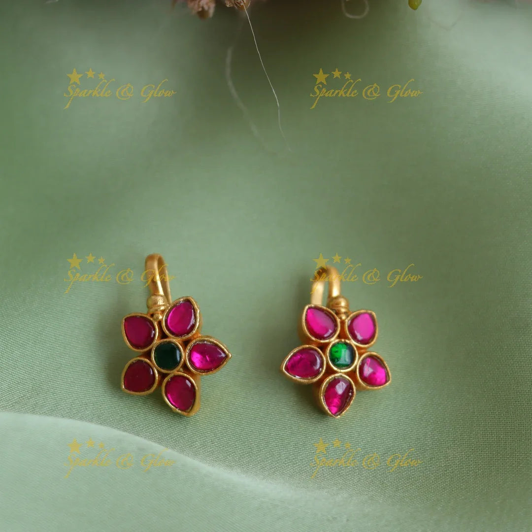 Statement Jadau Kundan Floral Star Bugadi Earrings - Sparkle and Glow