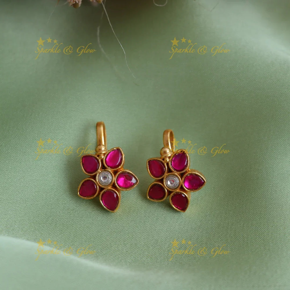 Statement Jadau Kundan Floral Star Bugadi Earrings - Sparkle and Glow