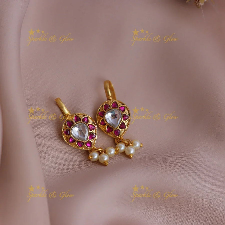 Statement Jadau Teardrop Bugadi Earrings with Kundan and Pearl Drops - Sparkle and Glow